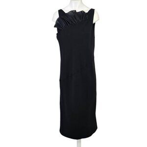 Giorgio Armani Sheath Dress, Black Silk Crepe Pullover Ruffle Trim Dress, 46 /10